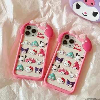 3D Stereoskopiskās Sanrio Hello Kitty Tālrunis Lietā par IPhone 15 14 13 12 11 Pro Max Mīksta Silikona Atpakaļ Anti-fall Vāka Meitene Dāvanu