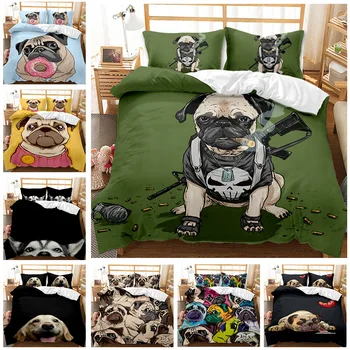 Pieaugušo un bērnu personības karikatūra dzīvnieku suņu sega aptver trīs-gabalu četru gabals 3D digitālā drukāšana, matēts gultas