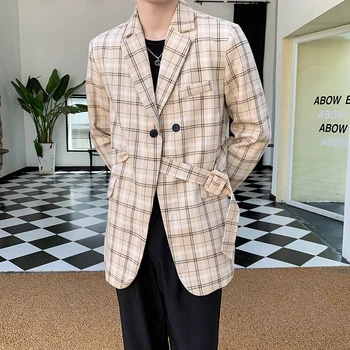 Jaunu Vīriešu Modes Biznesa Gadījuma korejas Tīkla Red Pleds Streamer Gaismas Luksusa Skaists Slim Britu Stila Kāzu Žakete