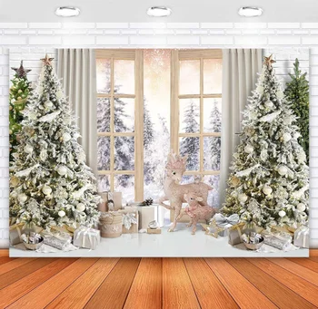 Ziemassvētku Backdrops par Fotogrāfiju, Ziemsvētki Koks Ziemassvētki Logu sniegotus skatus Foto Fons Ziemas Brīvdienu Ģimenes Portrets Bērniem