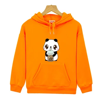Bērniem Panda Pelēkā Vārna Zēns Hoody Mazā Panda Dzeramo Pienu, Tēju Drukāt Sporta Krekls Gudrs Pavasara Apģērbu Streetwear Toddler Meitene Apģērbs