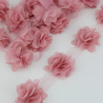 (60 gabali/lot)Rozā Gaļas ziedu Šifona mežģīnes auduma, Auduma Apdare Mīlestības dāvanu lentes amatniecības 50mm platums