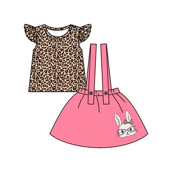 Lieldienu bērnu apģērbu vairumtirdzniecība bērnu kleitu, uzvalku zeķu svārki jaundzimušo rozā tērps, mežģīņu leopards drukāt zaķis Apģērbi