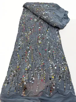 Jaunu francijas pērle vizuļi mīksta dzija mežģīnes, augstas klases vintage pārklājas vizuļi posmā kleita cheongsam vakara kleita 5 metri
