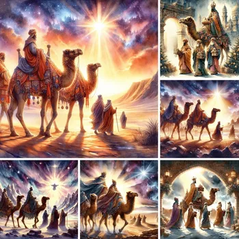 Trīs Karaļi Ceļojumu uz Kamieļiem Ainas,Diy Dimanta Krāsošana Kristiešu Bībeles Gudrie ,5D Dimanta Izšuvumi Mozaīkas Rhinestone Komplekti