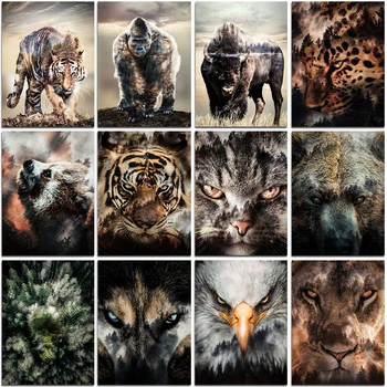 Dimanta Glezna, Dzīvnieks Tīģeris, Leopards Ērglis Orangutan Čūska Izšuvumi Krustdūrienā 5D Mozaīku Sienas Uzlīmes, Mājas Dekoru