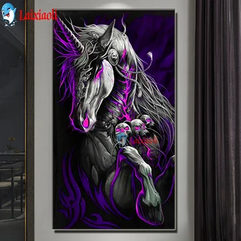 5D DIY Dimanta Krāsošana Galvaskausa Zirgu Mozaīkas Uguns violeta Unicorn mākslas Rhinestone Zīmēšanas Attēlu Dimanta Izšuvumi Mājas Apdare