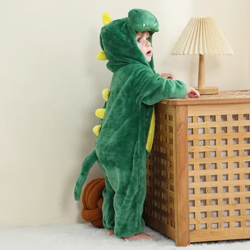 Flaneļa Kapuci OnesiesToddler Zīdaiņu Dinozaura Kostīms Mīksto Dzīvnieku Romper Tērpiem Dāvanu Halloween Cosplay Party Rāpulis Kostīms