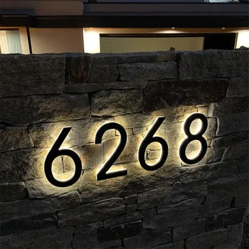 LED Māju Numuri Izgaismotas Adresi, Numuru Zīme 3D Metāla Izgaismotu Durvju Skaits Nerūsējošā Tērauda Mājas Numurs Ūdensizturīgs Gaismas