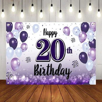 Laimīgs 20. Dzimšanas dienas, Violeta Priekā Mājas Sienas Fotogrāfijas Fons Puse Fona Plakātu, Balonu Dekori Princese, Princis Banner