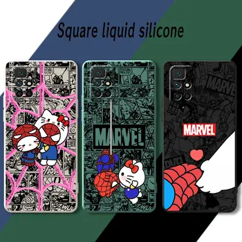 Brīnums Spidermans Hello Kitty Phone Gadījumā Redmi Piezīme 9S 10T 10 9T 7 8 11 Pro 5G 12 Pro 9 Pro Luksusa Capa Laukumā Šķidruma Vāciņu