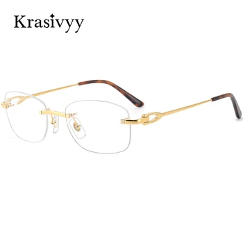 Krasivyy Tīra Titāna Bez Apmales Brilles Vīriešiem Luksusa Zīmolu Dizainera Recepšu Brilles Rāmis Sievietēm Ultravieglajiem Optisko Briļļu