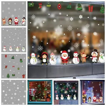 Dāvanu Festivāls Piegādes Shopwindow Rotājumu Sniegavīrs Sniegpārslas, Santa Claus Ziemeļbriežu Statiskas Bildītes Ziemassvētku Skatlogu Uzlīmes