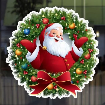 Priecīgus Ziemassvētkus Santa Claus Vainags Modelis Pvc Uzlīme Logā, Sienas Uzlīmes, Viesistaba, Mājas Puse Jauno Gadu Uzlīmes, Dekori 2024
