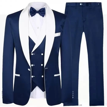 Individuāli Tumši Zila Vīriešu Uzvalku 2023 Līgavainis Tuxedos Maksimālā Atloks Labākais Cilvēks Kostīmi Vīriešu Kāzu Uzvalki (Žakete+Bikses+Veste)