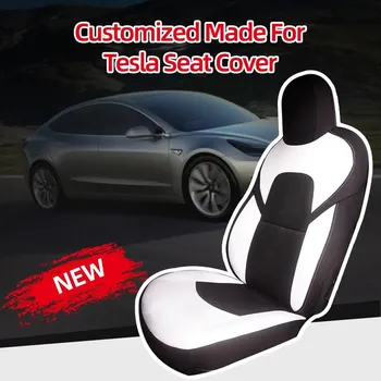 Priekšējā Auto Sēdekļa Pārvalki Custom Fit par Tesla Model 3/Modelis Y Automašīnu Sēdekļa Aizsargs 2GAB Baltā Melnā, Divu Toņu Pilnībā Ietin Farbic