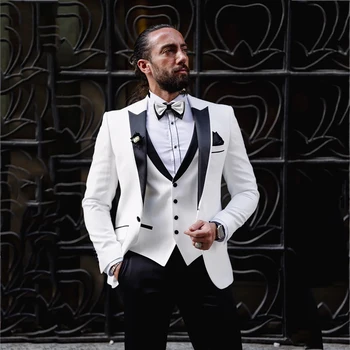 2023 Jaunu Modes Kāzu Uzvalki Vīriešiem 3 Gabali Oficiālu Elegants Vīriešu Uzvalki Līgavainis Tuexdos Žakete+Veste+Bikses Kostīmu Homme Mariage