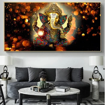 Hindu Dieva Ganeša Zilonis Kanvas Glezna Reliģijas Gleznas Plakāts, Liela Dzīvojamā Istaba Guļamistaba Mākslas Izdrukas Sienas, Attēlus, Mājas Dekoru