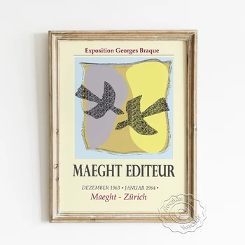 Georges Braque Izstāde Muzeja Vintage Plakāti, Divi Putni Minimālisms Prins, Abstrakti Ģeometrijas Formas Audekla Apgleznošana Sienu Māksla