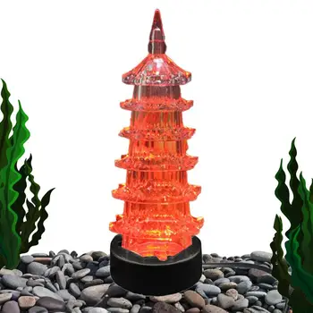 LED Akvārija Zivju Tvertnes Gaismas Pagoda Formas Krāsains Zemūdens Lampas Akvāriju Ornamenti, kas Spīd Tumsā Atkārtoti Krāsains