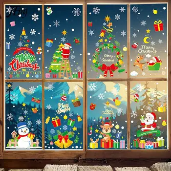 Noņemams Ziemassvētku PVC Statiskas Uzlīmes Santa Elk Logu Uzlīmes, Sniegavīrs, Ziemassvētku Eglītes, Dāvanas Ziemsvētki Jaunajā Gadā Grupa Stikla Saģērbt