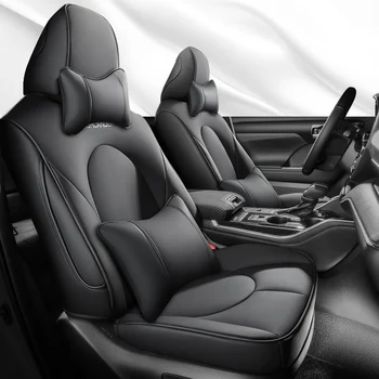 Mākslīgās Ādas Automašīnu Sēdekļu Pārvalki Toyota Highlander 2020-2023 5 Pasažieru Pilns Komplekts, Sēdekļa Aizsargs Saderīgu drošības Spilvens-Black red