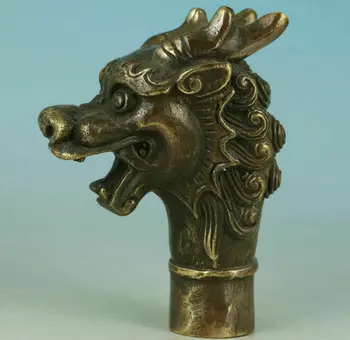 Ķīnas Vara Bronzas Roku Cirsts Pūķa Statuja Spieķu Galvas