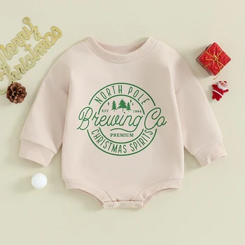 Baby Zēni Meitenes Ziemassvētku Romper Garām Piedurknēm Apkalpes Kakla Koks/U Print Bodysuit Jaundzimušo Playsuits Jumpsuits Ziemassvētki Apģērbi