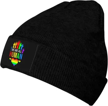 Mēs Visi esam cilvēki LGBT Praida Varavīksnes Vīriešu Ziemas Beanie Cepure Skate Klp Sievietēm Mīksto Skatīties Hat Stretchy Silta Adīta Cepurīte