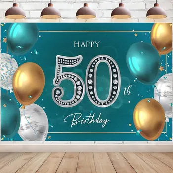 Zaļā Sudraba Laimīgs 50. Dzimšanas Banner Fotogrāfijas Fons par 50 Gadiem Dzimšanas dienu Fonā Grupa Apdare Photo Booth Aksesuāri