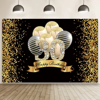 Laeacco Dimanta 30. Dzimšanas dienu Fonā Balonu Golden Light Bokeh Polka Dot Custom Foto Fons Foto Studija