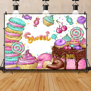Laeacco Dzimšanas Dienas Svinības Apdare Konfekte Donut Saldējums, Konfektes Fona Glezna Jaundzimušo Foto Fotogrāfija Autonoma Aksesuāri