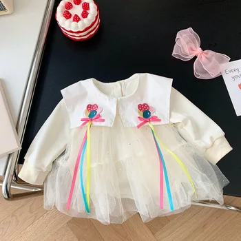 Princese Baby Girl Dress Romper 2023 Pavasara Jaundzimušo Garām Piedurknēm Tilla Vadvirsmas Bodysuit Playsuit Tērpiem, Dzimšanas Dienas Svinības Drēbes