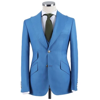 Zila Slim Fit Vīriešu Uzvalki, ar maksimumu Sasniedza Atloks Līgavainis Uzvalku Kāzu Vakariņas Vīriešu Modes Balli Kostīms 3 Gab (Žakete+Veste+ Bikses)