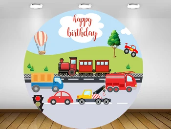 Transports tēma Apļa fona, apaļi Fona zēns automašīnām, dzimšanas dienas svinības pasākumā dekori galda segums vilcienu baby dušas YY490
