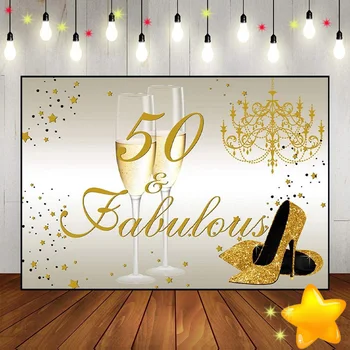 Laimīgs 50. Dzimšanas Fona Pielāgotu Fona Zelta Foto Spēle Fotogrāfijas Backdrops Meitene Apdare Balonu Salds Pieaugušo Zēns