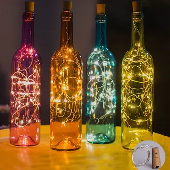 10pcs Vīna Pudele Gaismas Ar Korķa Ziemassvētku Kāzu Dekorēšana Ieskaitot Akumulatoru Brīvdienu Lampas LED String Vara Stieples Pasaku Gaismas