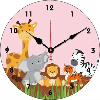 Karikatūra Dzīvnieku Lauva, Zilonis, Tīģeris, Zebra Žirafe Sienas Pulkstenis Apaļš Klusums Pulksteņi Dekori Mājas Guļamistaba, Dzīvojamā Istaba, Biroja Apdare